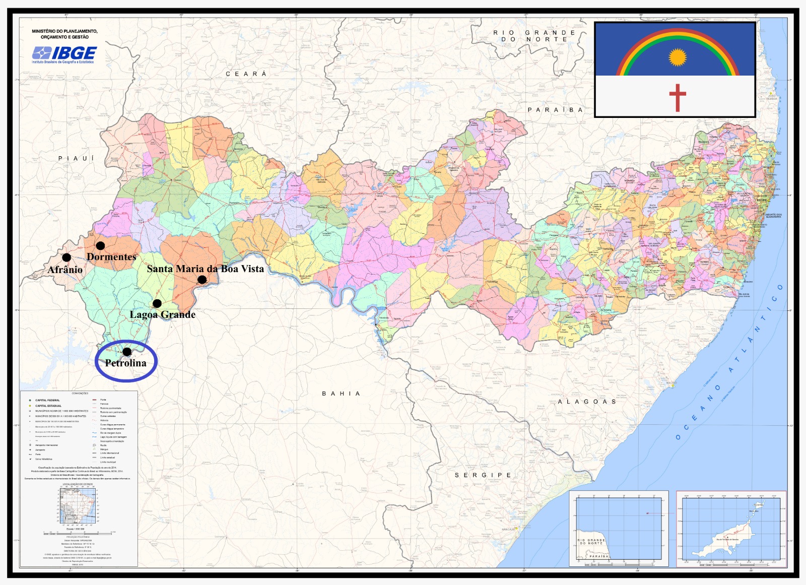 Mapa dos municípios de Pernambuco
