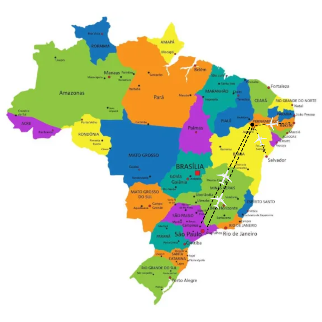 Mapa das passagens aéreas para Petrolina